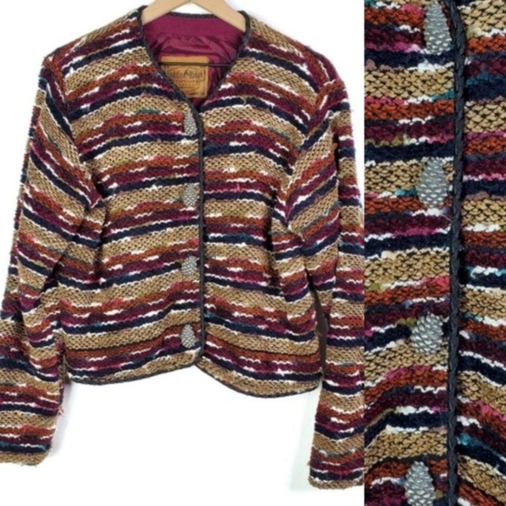 Saddle Ridge Marled Southwestern Blazer Jacket Pinecone Buttons Medium Large